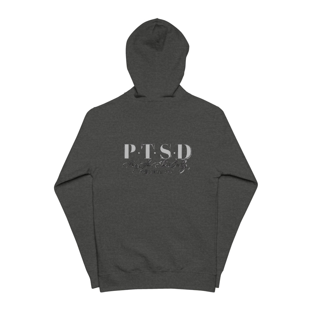 PTSD Support Zip Hoodie — Distressed Awareness Fleece Zip-Up