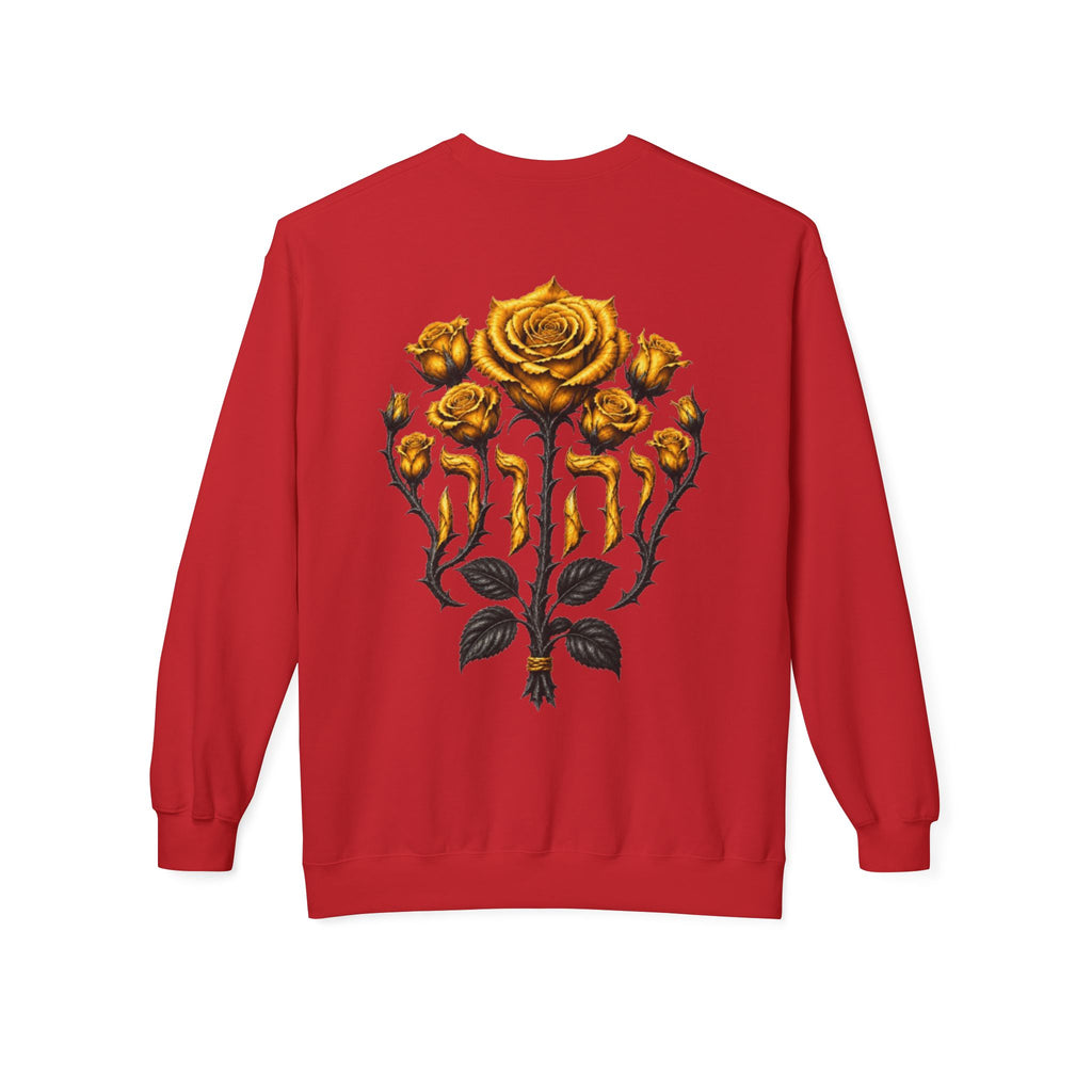 Crewneck Sweatshirt — "Still I Serve" Gold Rose Hebrew Design