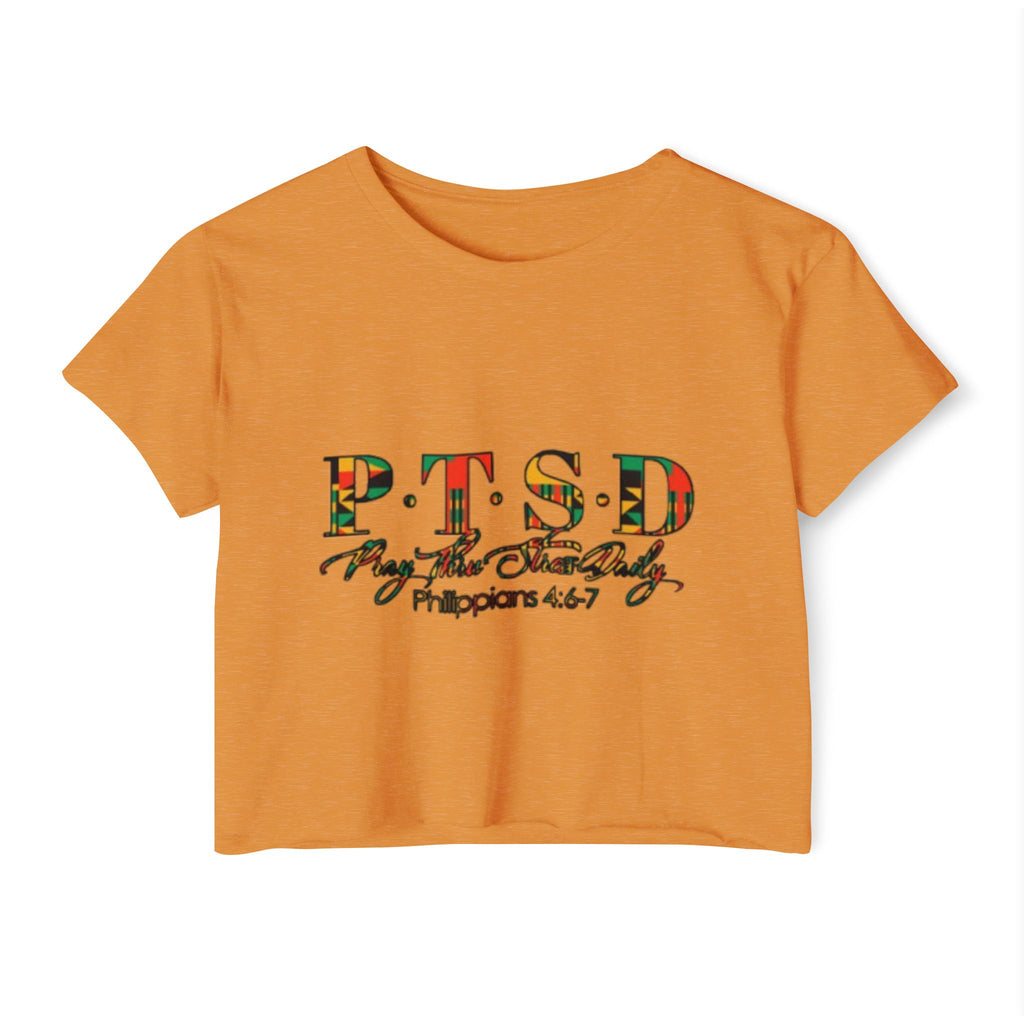 Ancestry Collection Crop Top — "Pray Thru Stress Daily" Philippians 4:6-7 Christian Tee