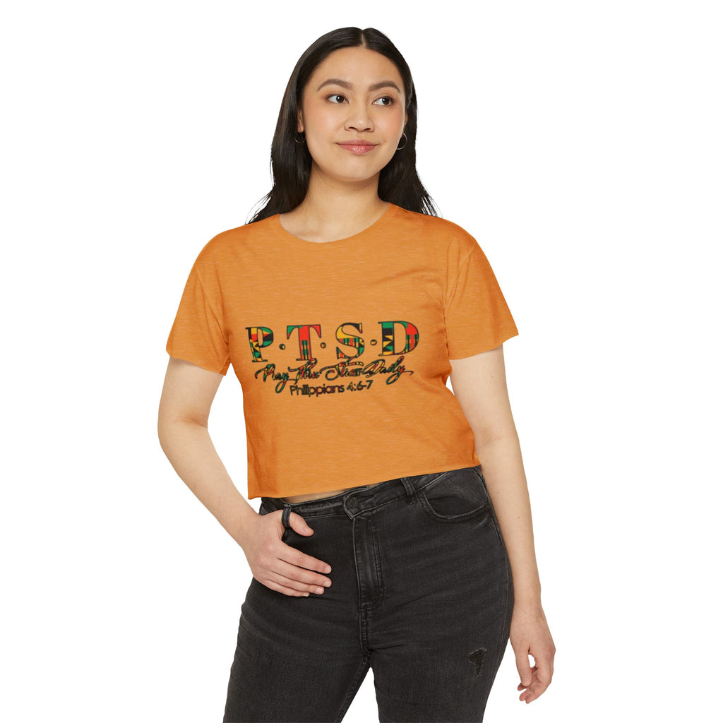 Ancestry Collection Crop Top — "Pray Thru Stress Daily" Philippians 4:6-7 Christian Tee