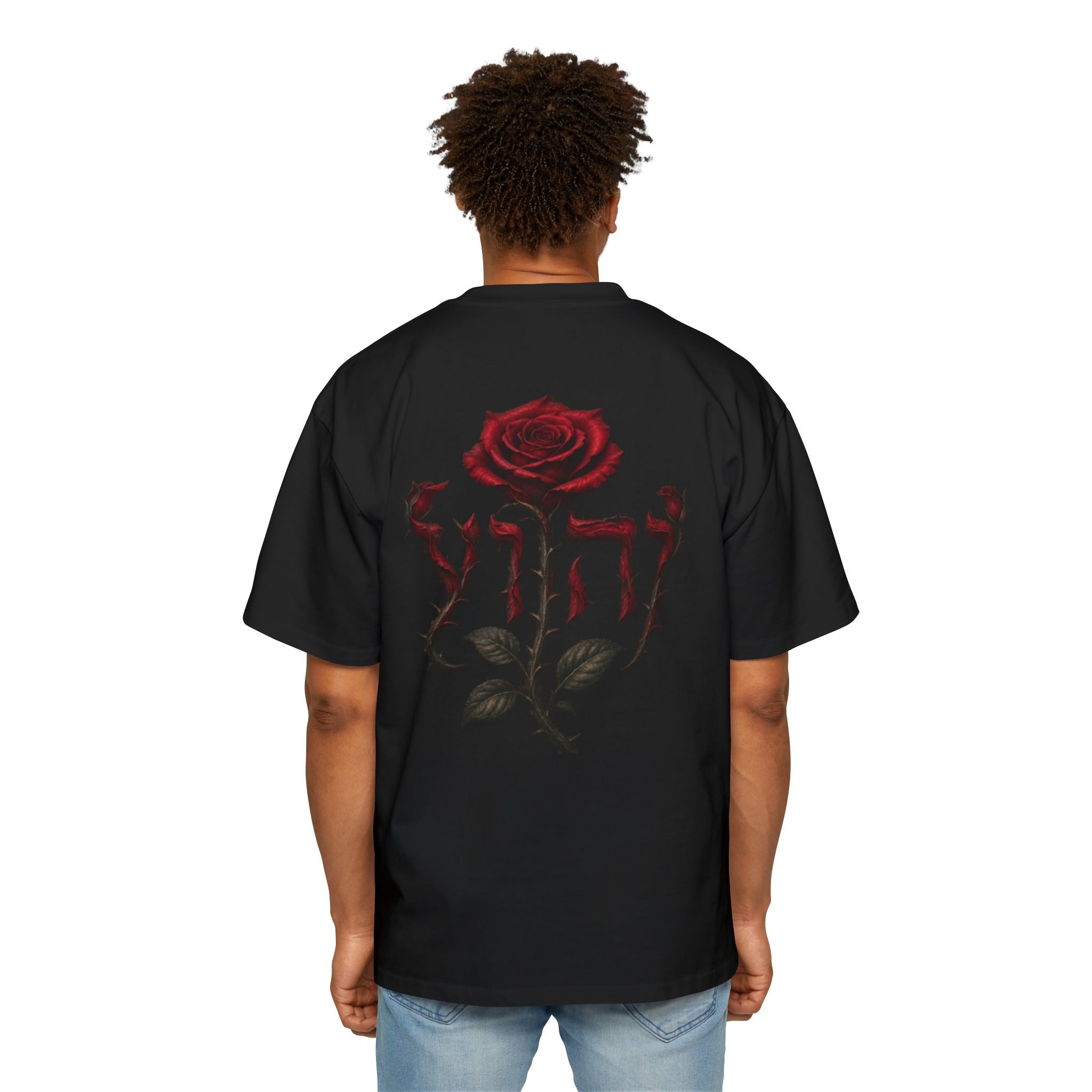 Rose Emblem Tee — Men's Oversized T-Shirt with Gothic Rose Back Print